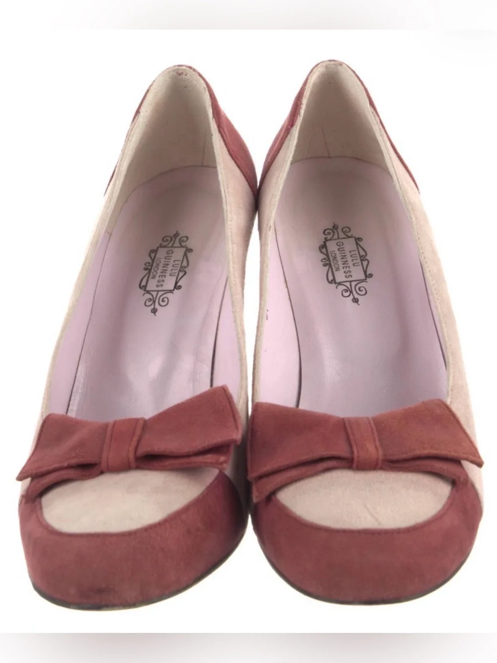 Lulu Guinness Two-Tone Suede Bow Pumps - Pink and Dusty Rose Size 6.5 🌹/ 37 EU